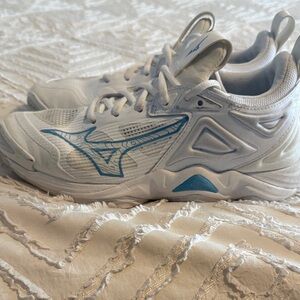 Mizuno White and Light Blue Running Shoes